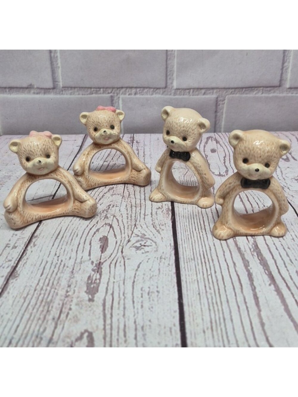Bear Napkin Ring Holders Lot of 4 Ceramic Brown~Boy Girl
